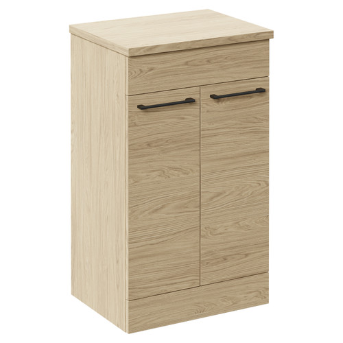 Napoli Light Oak 500mm Floor Standing Vanity Unit for Countertop Basins with 2 Doors and Gunmetal Grey Handles Left Hand View