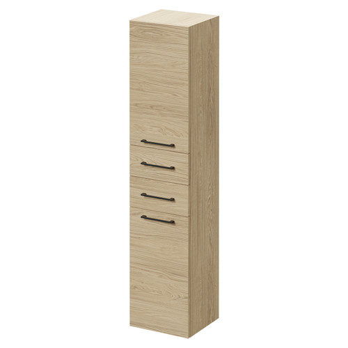 Napoli Light Oak 350mm x 1600mm Wall Mounted Tall Storage Unit with 2 Doors 2 Drawers and Gunmetal Grey Handles Right Hand View