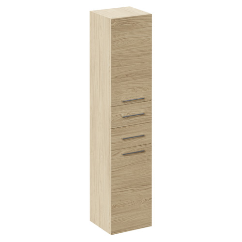 Napoli Light Oak 350mm x 1600mm Wall Mounted Tall Storage Unit with 2 Doors 2 Drawers and Polished Chrome Handles Left Hand View