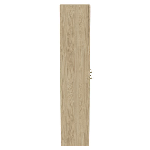 Napoli Light Oak 350mm x 1600mm Wall Mounted Tall Storage Unit with 2 Doors and Brushed Brass Handles Side View