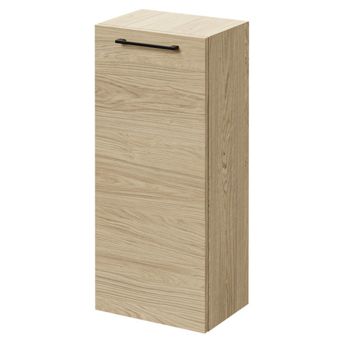 Napoli Light Oak 350mm Wall Mounted Side Cabinet with Single Door and Matt Black Handle Right Hand View