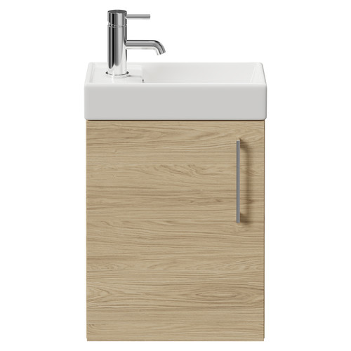 Napoli Compact Light Oak 400mm Wall Mounted Vanity Unit with 1 Tap Hole Basin and Single Door with Polished Chrome Handle Front View