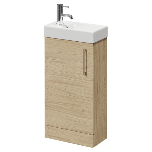 Napoli Compact Light Oak 400mm Floor Standing Vanity Unit with 1 Tap Hole Basin and Single Door with Polished Chrome Handle Right Hand View