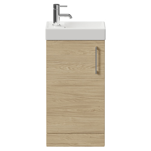 Napoli Compact Light Oak 400mm Floor Standing Vanity Unit with 1 Tap Hole Basin and Single Door with Polished Chrome Handle Front View