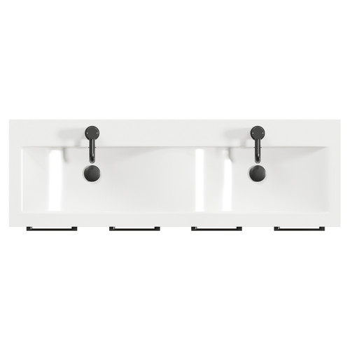 Napoli Light Oak 1200mm Floor Standing Vanity Unit with Ceramic Double Basin and 4 Doors with Gunmetal Grey Handles Top Down View