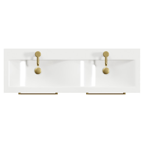 Napoli Light Oak 1200mm Floor Standing Vanity Unit with Ceramic Double Basin and 4 Drawers with Brushed Brass Handles Top Down View