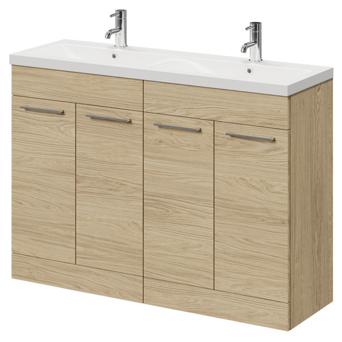 Napoli Light Oak 1200mm Floor Standing Vanity Unit with Ceramic Double Basin and 4 Doors with Polished Chrome Handles Right Hand View