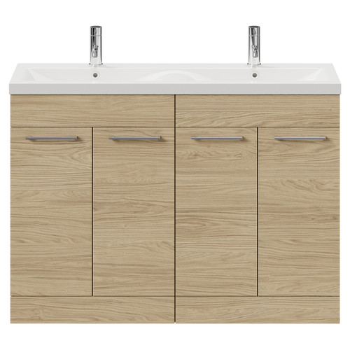 Napoli Light Oak 1200mm Floor Standing Vanity Unit with Ceramic Double Basin and 4 Doors with Polished Chrome Handles Front View