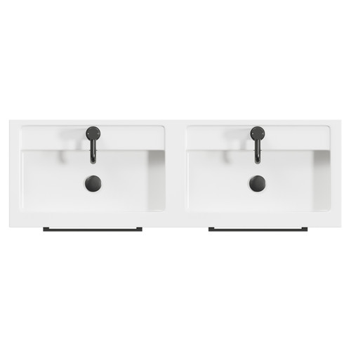 Napoli Light Oak 1200mm Wall Mounted Vanity Unit with Polymarble Double Basin and 4 Drawers with Gunmetal Grey Handles Top Down View