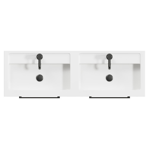 Napoli Light Oak 1200mm Floor Standing Vanity Unit with Polymarble Double Basin and 4 Drawers with Gunmetal Grey Handles Top Down View