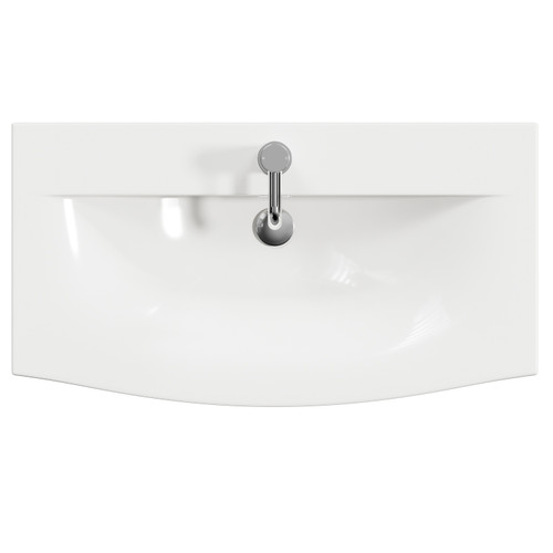 Napoli Light Oak 800mm Wall Mounted Vanity Unit with 1 Tap Hole Curved Basin and 2 Drawers with Polished Chrome Handles Top Down View