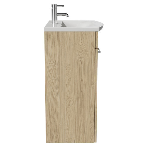 Napoli Light Oak 600mm Floor Standing Vanity Unit with 1 Tap Hole Curved Basin and 2 Doors with Polished Chrome Handles Side View