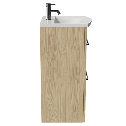 Napoli Light Oak 500mm Floor Standing Vanity Unit with 1 Tap Hole Curved Basin and 2 Drawers with Gunmetal Grey Handles Side View
