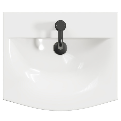 Napoli Light Oak 500mm Floor Standing Vanity Unit with 1 Tap Hole Curved Basin and 2 Drawers with Gunmetal Grey Handles Top Down View