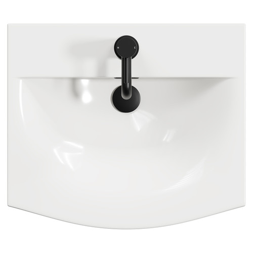 Napoli Light Oak 500mm Wall Mounted Vanity Unit with 1 Tap Hole Curved Basin and Single Drawer with Matt Black Handle Top Down View