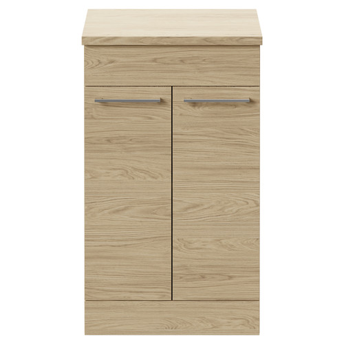 Napoli Light Oak 500mm Floor Standing Vanity Unit for Countertop Basins with 2 Doors and Polished Chrome Handles Front View