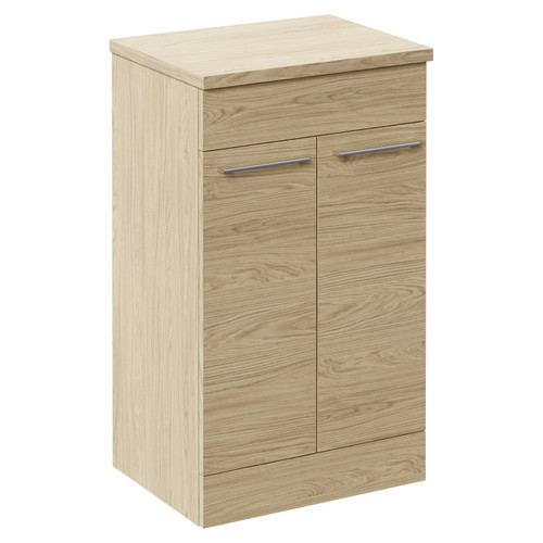 Napoli Light Oak 500mm Floor Standing Vanity Unit for Countertop Basins with 2 Doors and Polished Chrome Handles Left Hand View