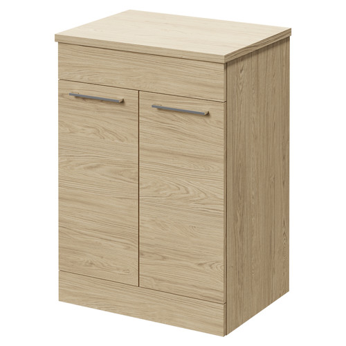 Napoli Light Oak 600mm Floor Standing Vanity Unit for Countertop Basins with 2 Doors and Polished Chrome Handles Right Hand View