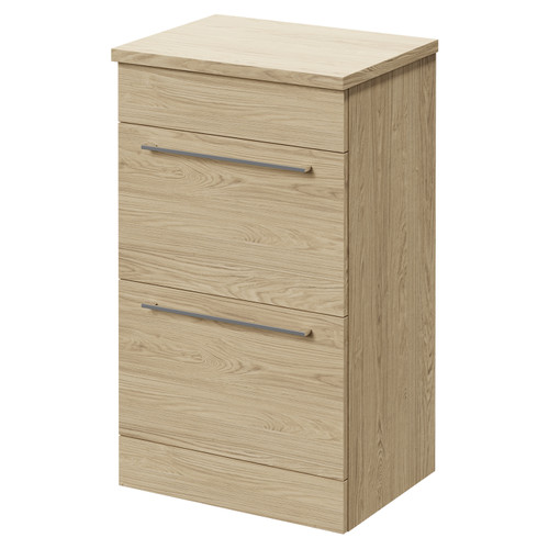 Napoli Light Oak 500mm Floor Standing Vanity Unit for Countertop Basins with 2 Drawers and Polished Chrome Handles Right Hand View