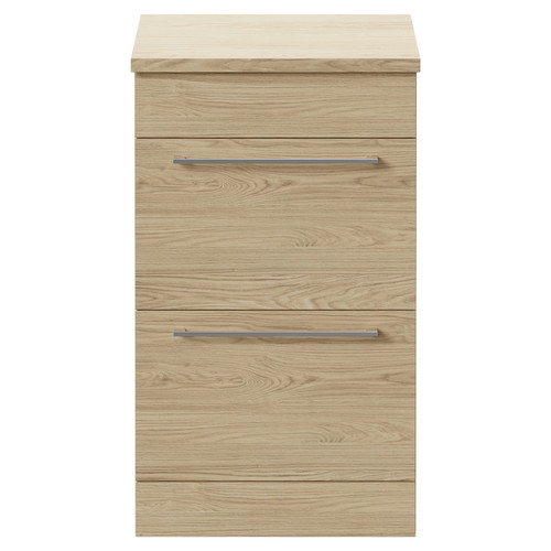 Napoli Light Oak 500mm Floor Standing Vanity Unit for Countertop Basins with 2 Drawers and Polished Chrome Handles Front View