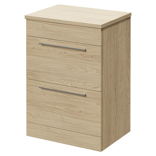 Napoli Light Oak 600mm Floor Standing Vanity Unit for Countertop Basins with 2 Drawers and Polished Chrome Handles Right Hand View