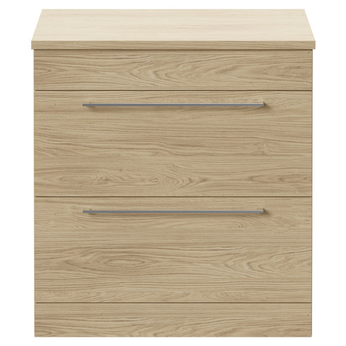 Napoli Light Oak 800mm Floor Standing Vanity Unit for Countertop Basins with 2 Drawers and Polished Chrome Handles Front View