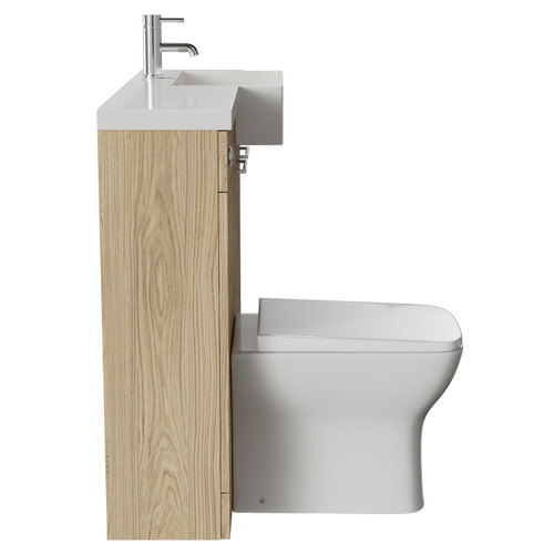 Napoli Combination Light Oak 1000mm Vanity Unit Toilet Suite with Right Hand Square Semi Recessed 1 Tap Hole Basin and 2 Doors with Polished Chrome Handles Side View