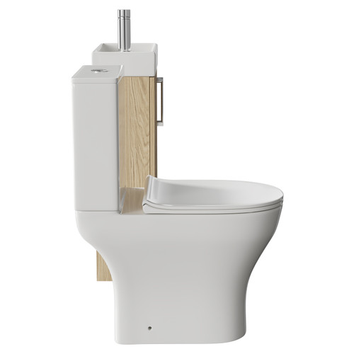 Napoli Compact Light Oak 400mm Cloakroom Vanity Unit and Toilet Suite including Jubilee Open Back Toilet and Floor Standing Vanity Unit with Single Door and Polished Chrome Handle Side View