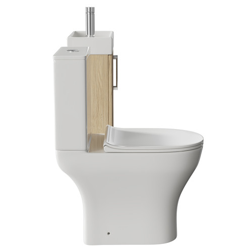 Napoli Compact Light Oak 400mm Cloakroom Vanity Unit and Toilet Suite including Jubilee Open Back Toilet and Wall Mounted Vanity Unit with Single Door and Polished Chrome Handle Side View