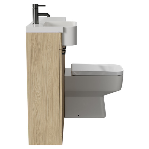 Napoli Combination Light Oak 1000mm Vanity Unit Toilet Suite with Left Hand Round Semi Recessed 1 Tap Hole Basin and 2 Doors with Gunmetal Grey Handles Side View