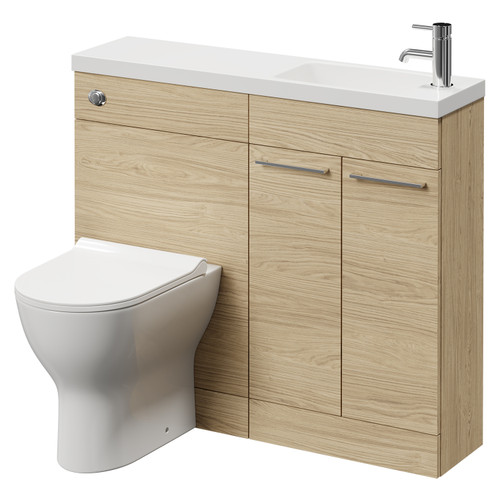 Napoli Combination Light Oak 1000mm Vanity Unit Toilet Suite with Slimline 1 Tap Hole Round Basin and 2 Doors with Polished Chrome Handles Right Hand View