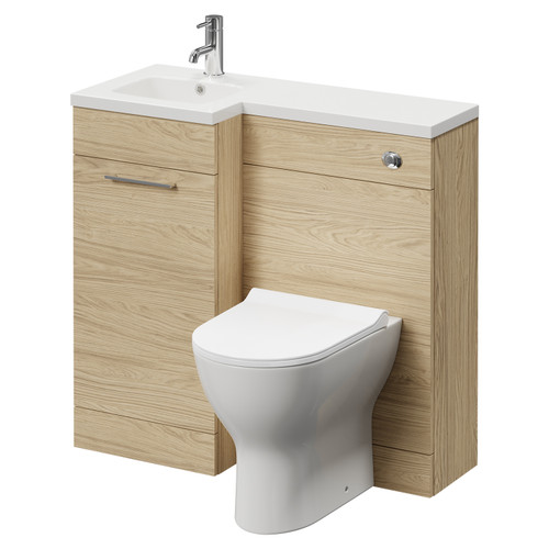 Napoli Combination Light Oak 900mm Vanity Unit Toilet Suite with Right Hand L Shaped 1 Tap Hole Basin and Single Door with Polished Chrome Handle Right Hand View