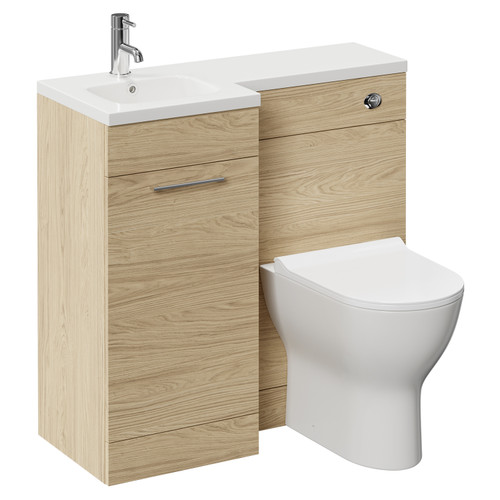 Napoli Combination Light Oak 900mm Vanity Unit Toilet Suite with Right Hand L Shaped 1 Tap Hole Basin and Single Door with Polished Chrome Handle Left Hand View