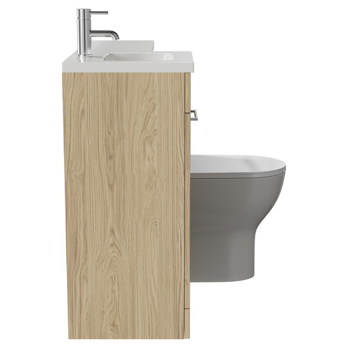 Napoli Combination Light Oak 900mm Vanity Unit Toilet Suite with Right Hand L Shaped 1 Tap Hole Basin and Single Door with Polished Chrome Handle Side View