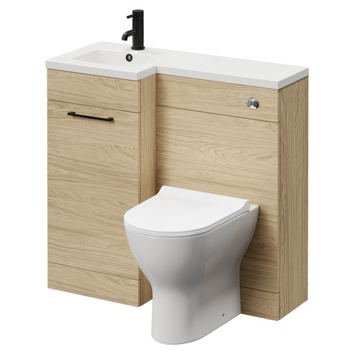 Napoli Combination Light Oak 900mm Vanity Unit Toilet Suite with Left Hand L Shaped 1 Tap Hole Round Basin and Single Door with Matt Black Handle Right Hand View