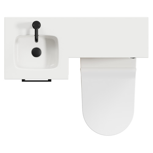 Napoli Combination Light Oak 900mm Vanity Unit Toilet Suite with Left Hand L Shaped 1 Tap Hole Round Basin and Single Door with Matt Black Handle Top Down View