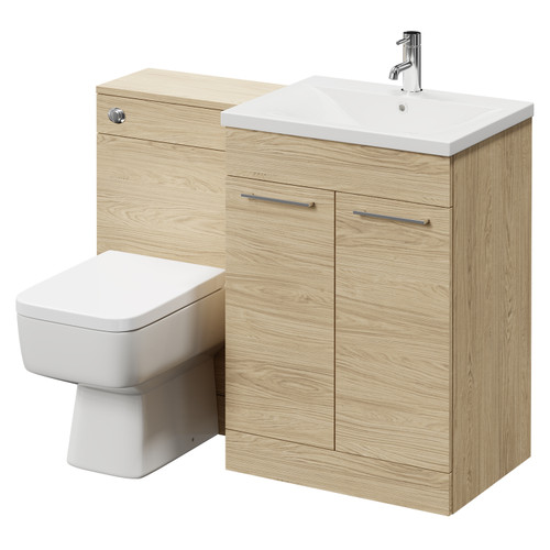 Napoli Light Oak 1100mm Vanity Unit Toilet Suite with 1 Tap Hole Basin and 2 Doors with Polished Chrome Handles Right Hand View