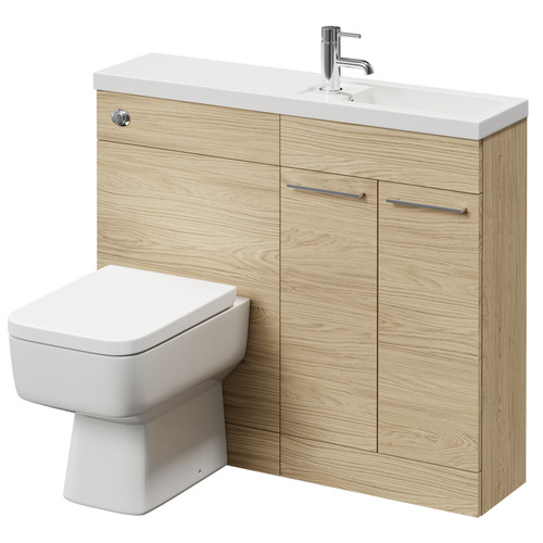 Napoli Combination Light Oak 1000mm Vanity Unit Toilet Suite with Slimline 1 Tap Hole Basin and 2 Doors with Polished Chrome Handles Right Hand View