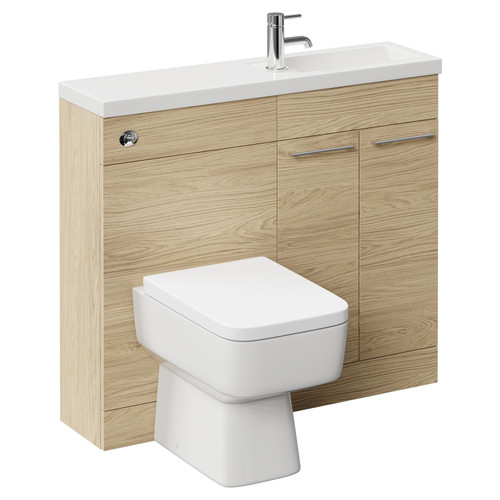 Napoli Combination Light Oak 1000mm Vanity Unit Toilet Suite with Slimline 1 Tap Hole Basin and 2 Doors with Polished Chrome Handles Left Hand View