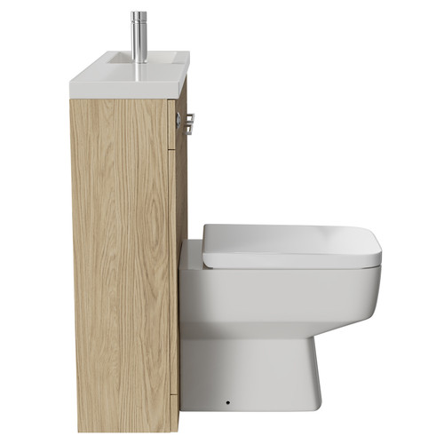 Napoli Combination Light Oak 1000mm Vanity Unit Toilet Suite with Slimline 1 Tap Hole Basin and 2 Doors with Polished Chrome Handles Side View