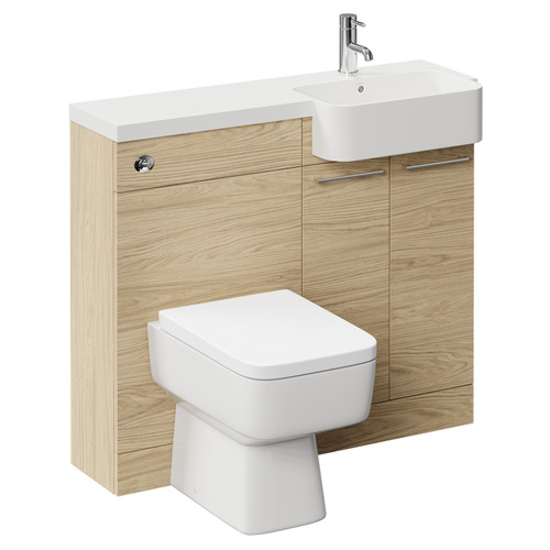 Napoli Combination Light Oak 1000mm Vanity Unit Toilet Suite with Right Hand Round Semi Recessed 1 Tap Hole Basin and 2 Doors with Polished Chrome Handles Left Hand View