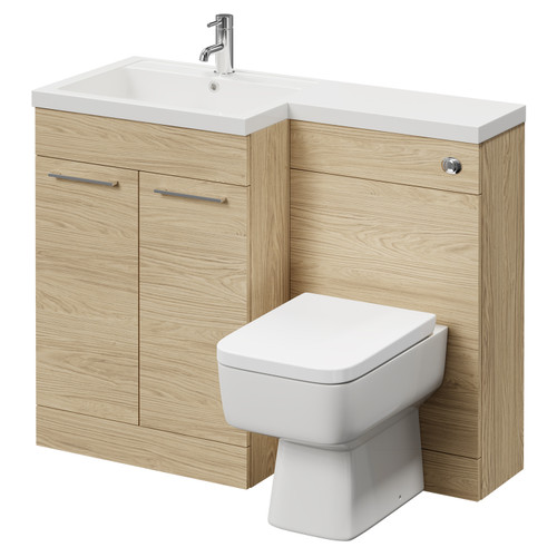 Napoli Combination Light Oak 1100mm Vanity Unit Toilet Suite with Left Hand L Shaped 1 Tap Hole Basin and 2 Doors with Polished Chrome Handles Right Hand View