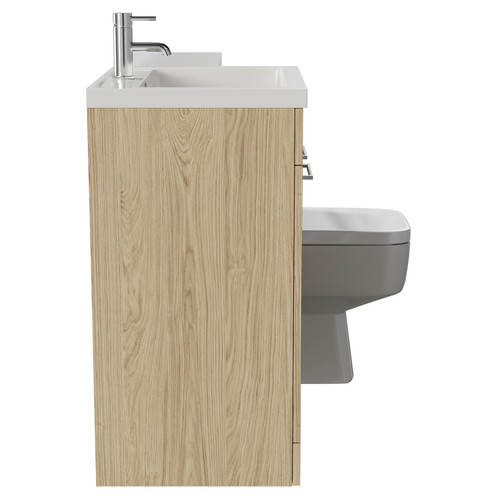 Napoli Combination Light Oak 1100mm Vanity Unit Toilet Suite with Left Hand L Shaped 1 Tap Hole Basin and 2 Doors with Polished Chrome Handles Side View