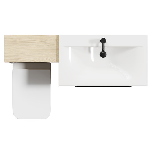 Napoli Light Oak 1300mm Vanity Unit Toilet Suite with 1 Tap Hole Basin and 2 Drawers with Matt Black Handles Top Down View