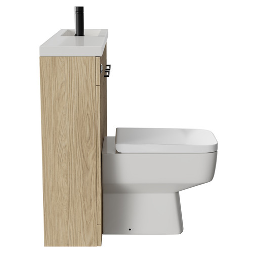 Napoli Combination Light Oak 1000mm Vanity Unit Toilet Suite with Slimline 1 Tap Hole Basin and 2 Doors with Matt Black Handles Side View