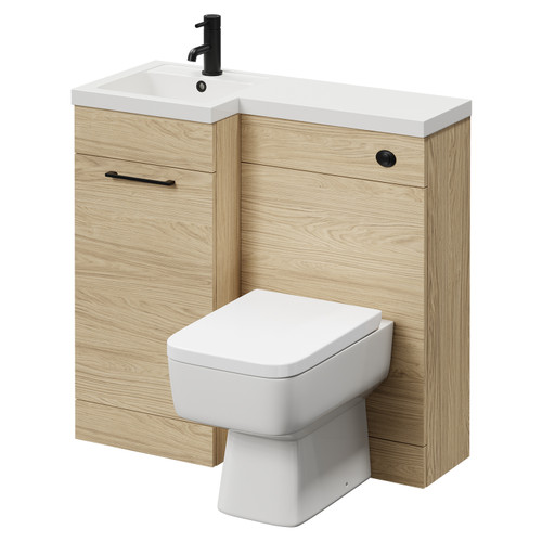 Napoli Combination Light Oak 900mm Vanity Unit Toilet Suite with Left Hand L Shaped 1 Tap Hole Basin and Single Door with Matt Black Handle Right Hand View