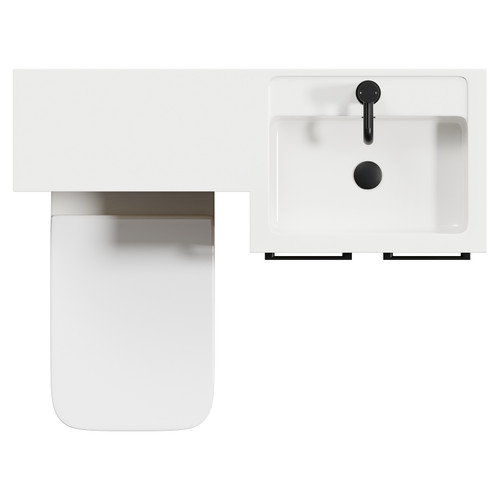 Napoli Combination Light Oak 1000mm Vanity Unit Toilet Suite with Right Hand L Shaped 1 Tap Hole Basin and 2 Doors with Matt Black Handles Top Down View
