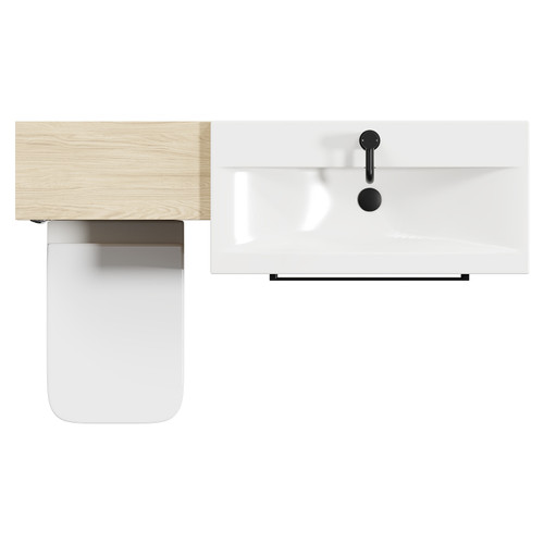 Napoli 390 Light Oak 1300mm Vanity Unit Toilet Suite with 1 Tap Hole Basin and 2 Drawers with Matt Black Handles Top Down View