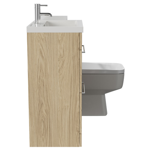 Napoli 390 Combination Light Oak 1100mm Vanity Unit Toilet Suite with Left Hand L Shaped 1 Tap Hole Basin and 2 Drawers with Polished Chrome Handles Side View