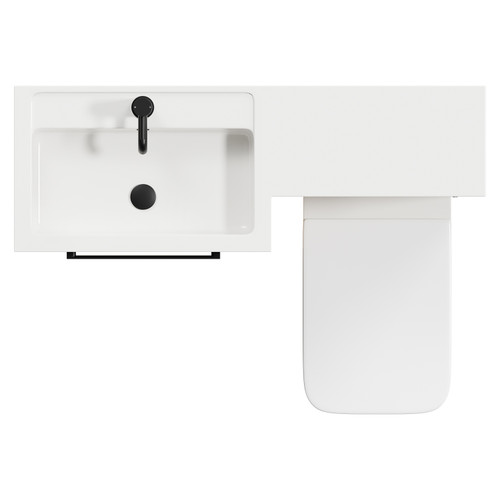 Napoli 390 Combination Light Oak 1100mm Vanity Unit Toilet Suite with Left Hand L Shaped 1 Tap Hole Basin and 2 Drawers with Matt Black Handles Top Down View